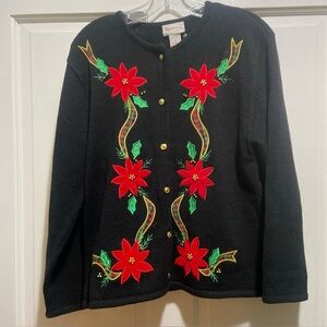 Crystal Kobe Women’s Medium Black Cardigan Holiday party Christmas Sweater